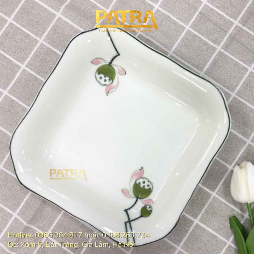 Đĩa sứ Bát Tràng họa tiết đài sen, đĩa đựng đồ ăn men kem cao cấp, đa dạng hình dáng chọn lựa