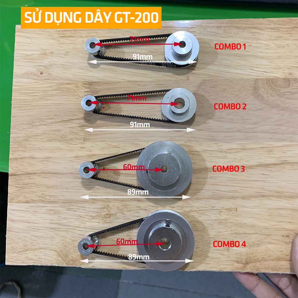 Combo bộ puly bánh răng dây đai GT2 16 răng 40 60 5mm 8mm 200mm