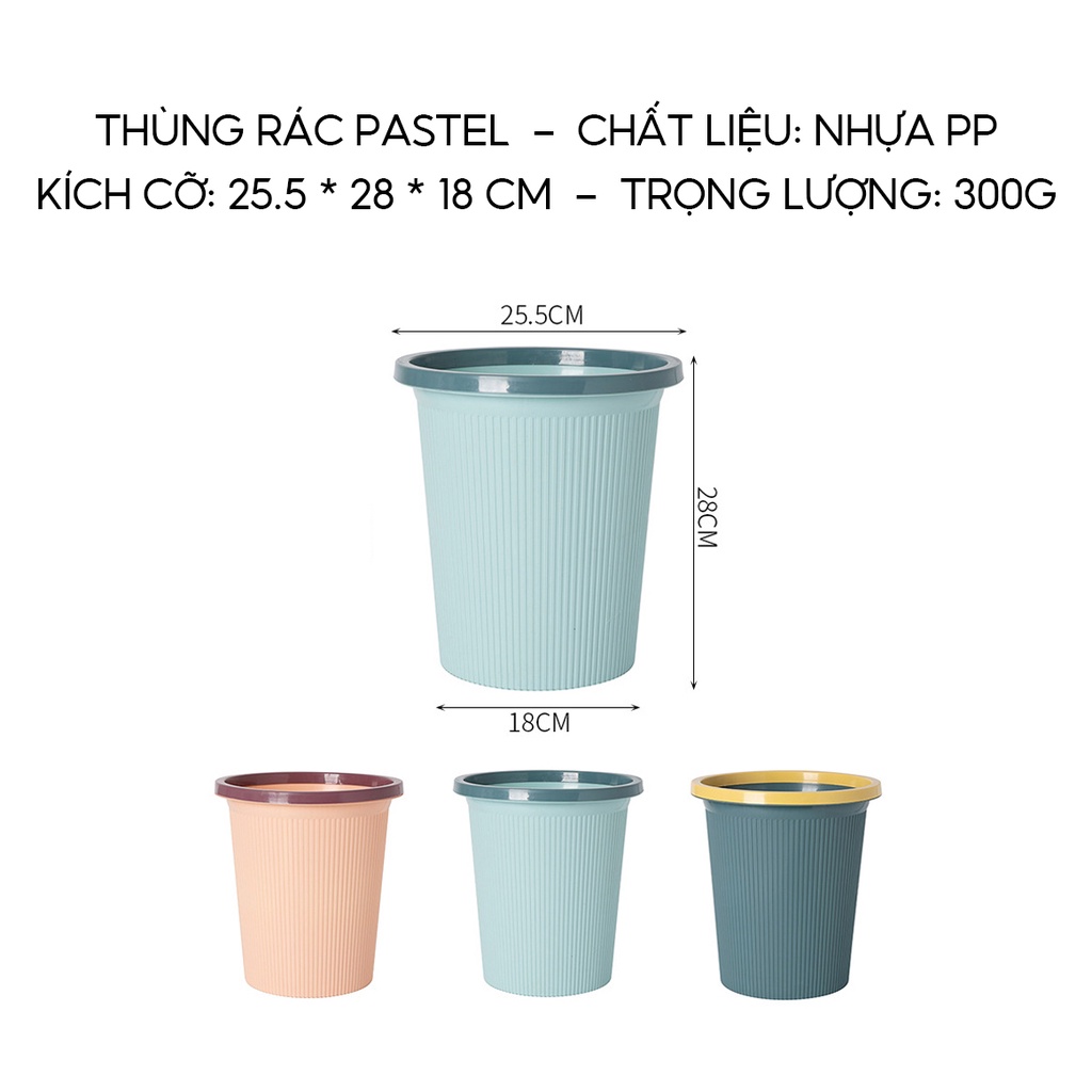 Thùng Rác Nhựa Có Vòng Khoá Bao Nylon Màu Pastel Kích Cỡ 25.5x28x18cm