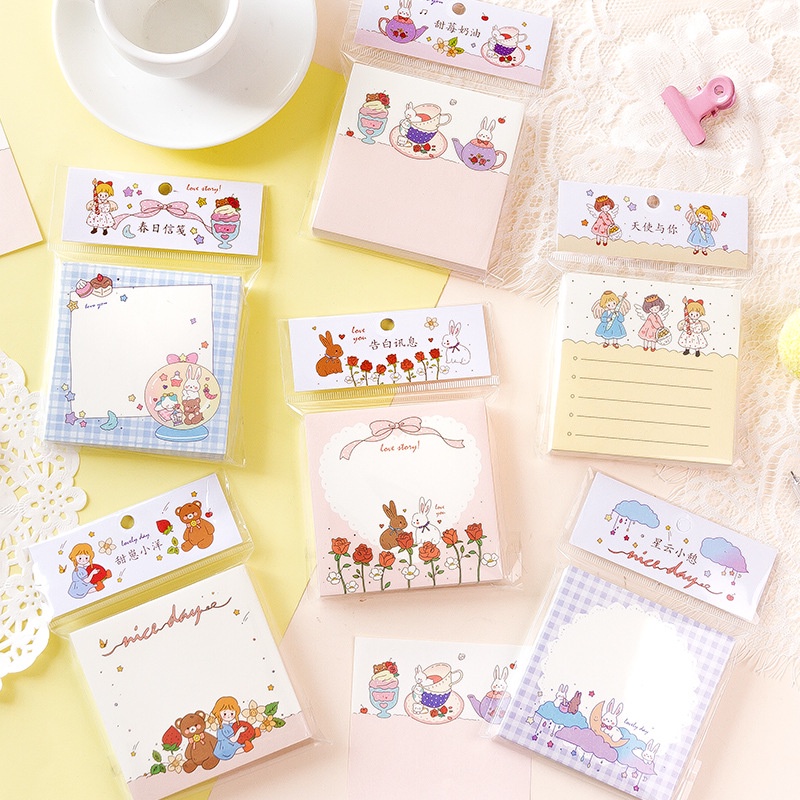 Set 100 tờ giấy note tone pastel cô gái dễ thương