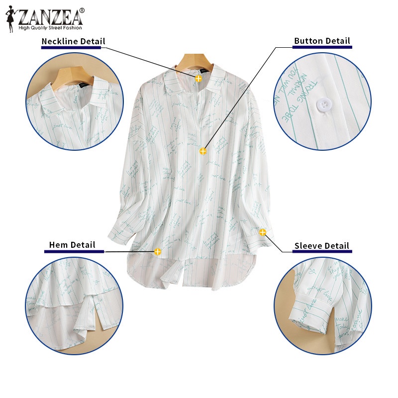 Áo sơ mi ZANZEA tay dài dáng rộng in chữ thời trang cho nữ