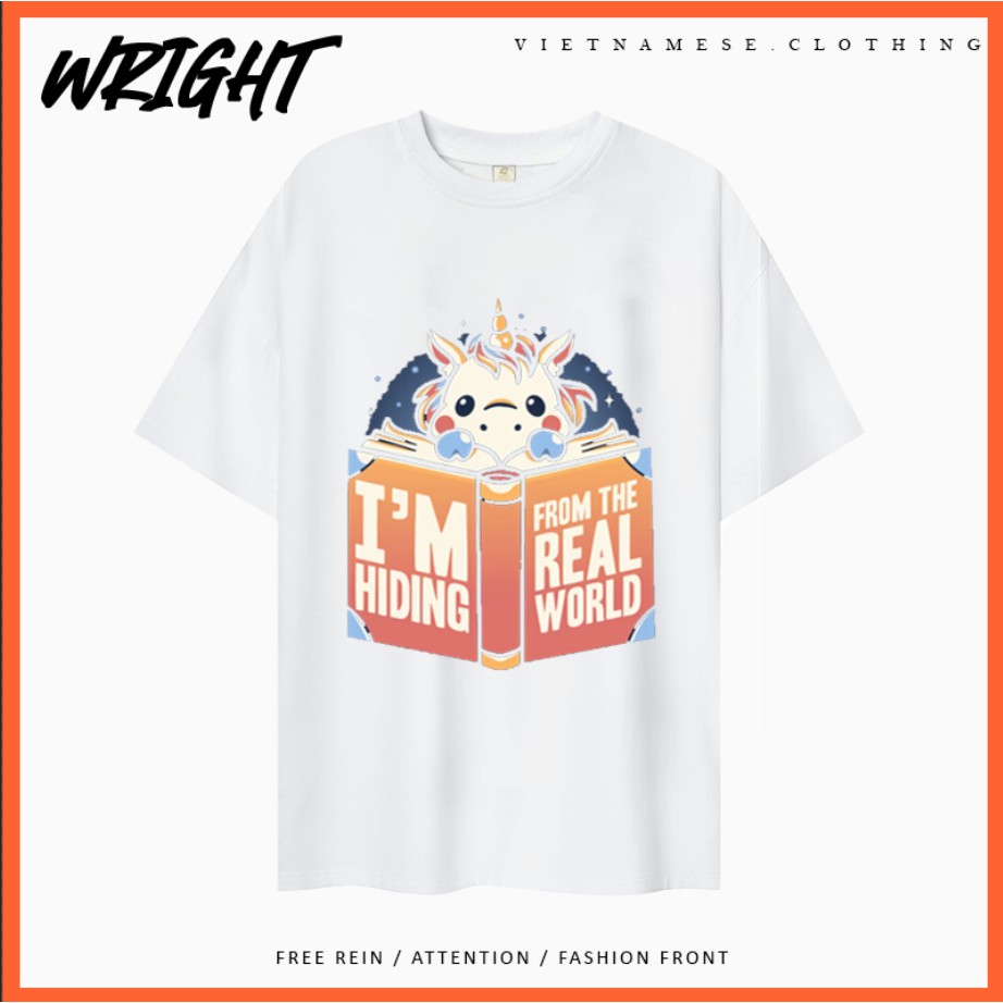 Áo Phông Tay Lỡ Unicorn I'm Hiding Trốn Tìm Trong Quyển Sách Dễ Thương Form Rộng 100% Cotton