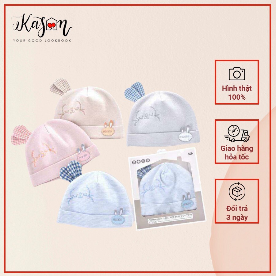 Mũ Nón Sơ Sinh Cotton Họa Tiết Tai Thỏ 1 Bên