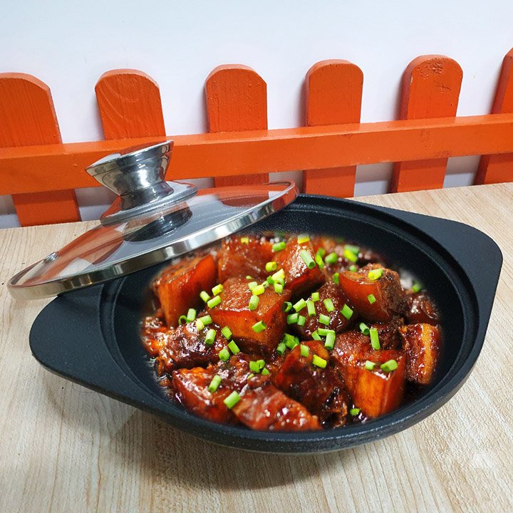 Nồi gang chống dính nắp kính 14cm dùng kho quẹt, kho tộ,...