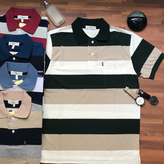 Áo Thun Nam Kẻ Sọc Cổ Bẻ Cộc Tay Trung Niên Hàng Cao Cấp | BigBuy360 - bigbuy360.vn