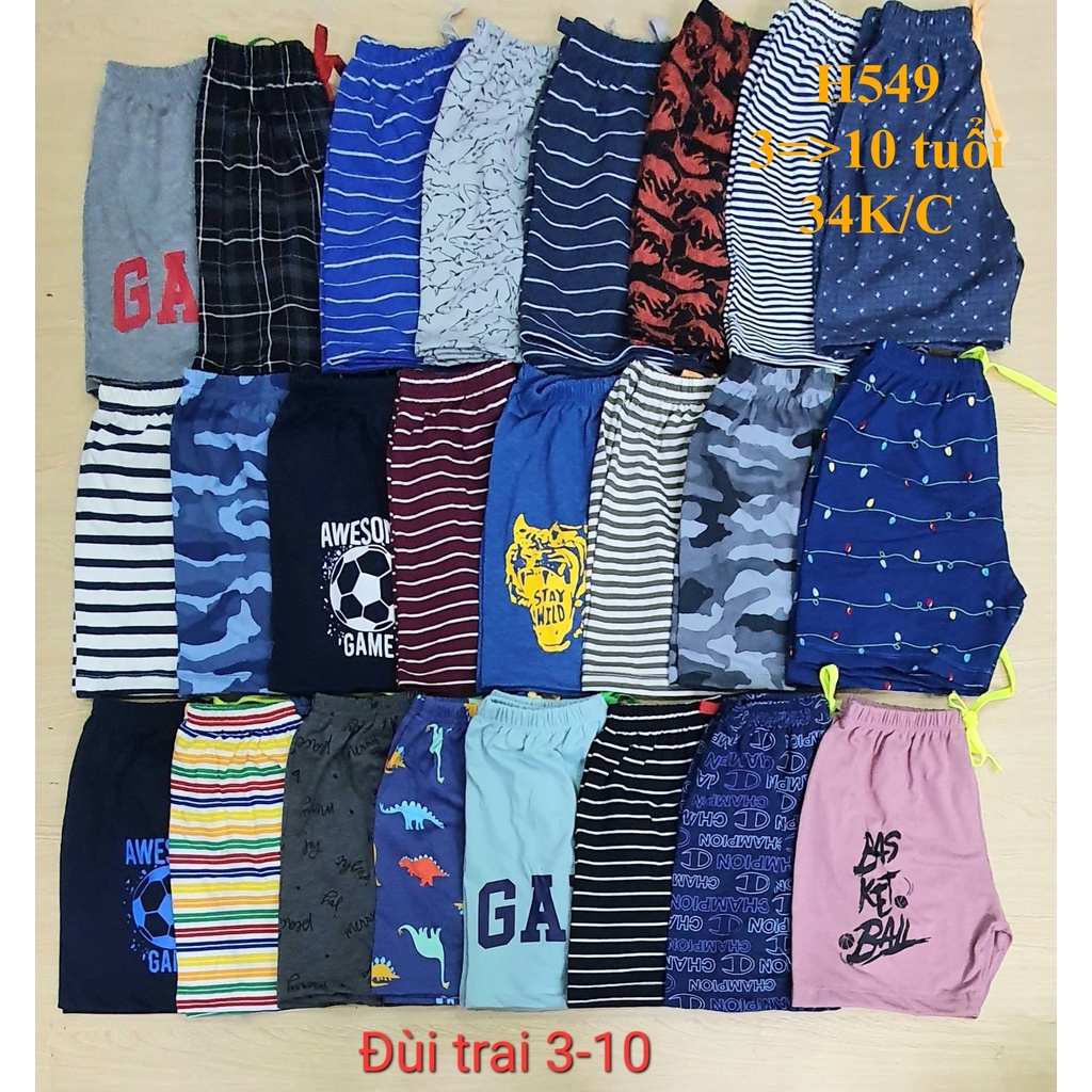 * Mã H549: Quần thun đùi  bé trai vải xuất dư cotton mềm mịn mát.