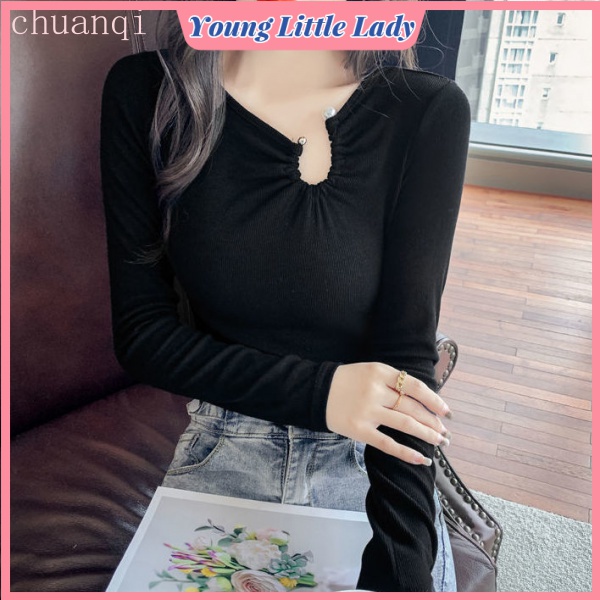 Áo thun tay dài dáng ôm phong cách phương Tây thời trang mùa thu mới cho nữ