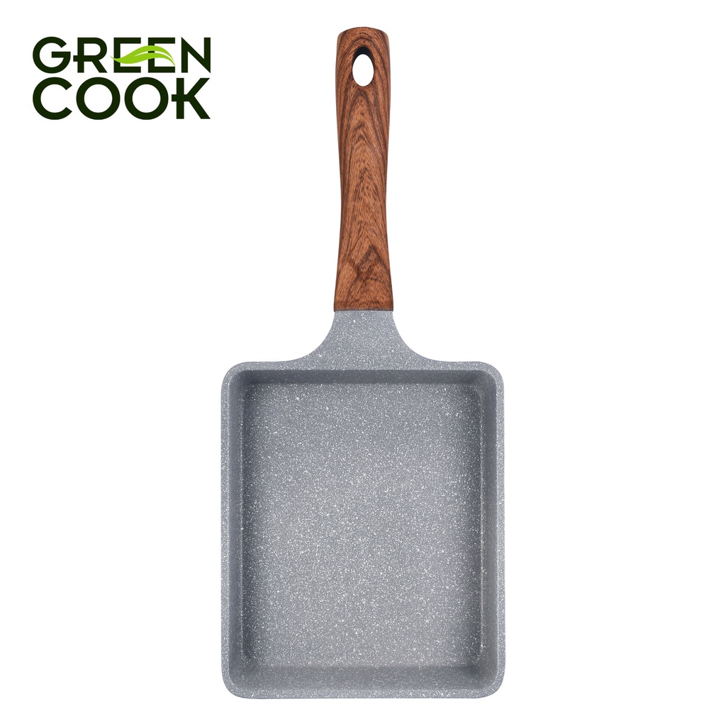 Chảo đúc đáy từ chữ nhật men đá xanh sapphire Green Cook GCP09-1518IH với 10 lớp chống dính an toàn cho sức khoẻ, công n