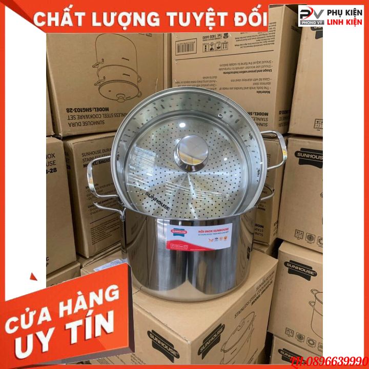 Bộ nồi xửng hấp inox cao cấp SUNHOUSE SHG507-28 cm bền đẹp, dày 5 mm