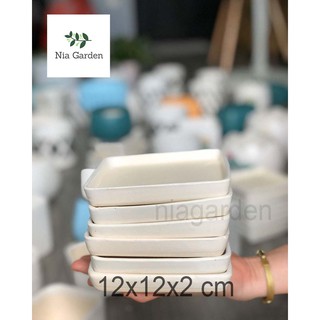 Đĩa lót chậu cây sứ trắng – vuông