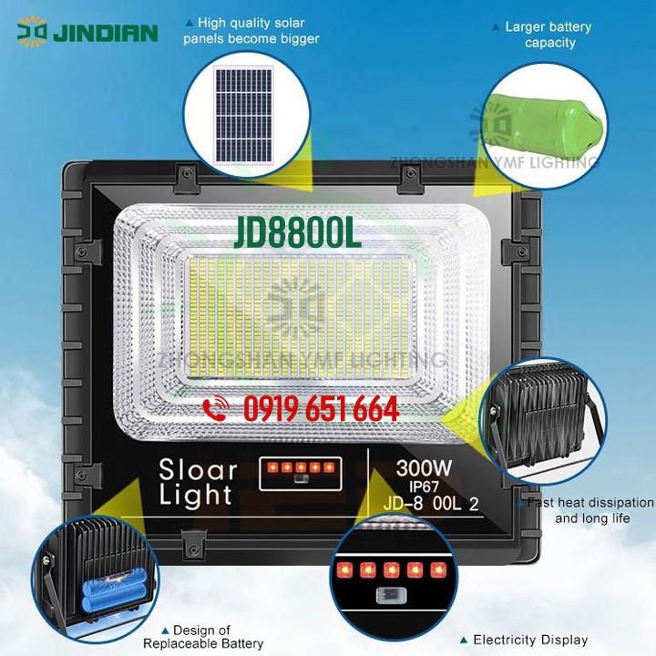 Đèn năng lượng mặt trời 100W Jindian JD8800L