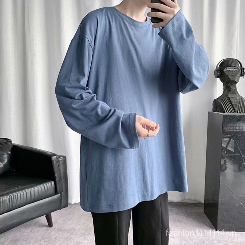 Áo Thun Tay Dài 100% Cotton Màu Trơn 8 Màu Tùy Chọn Cho Nam Và Nữ