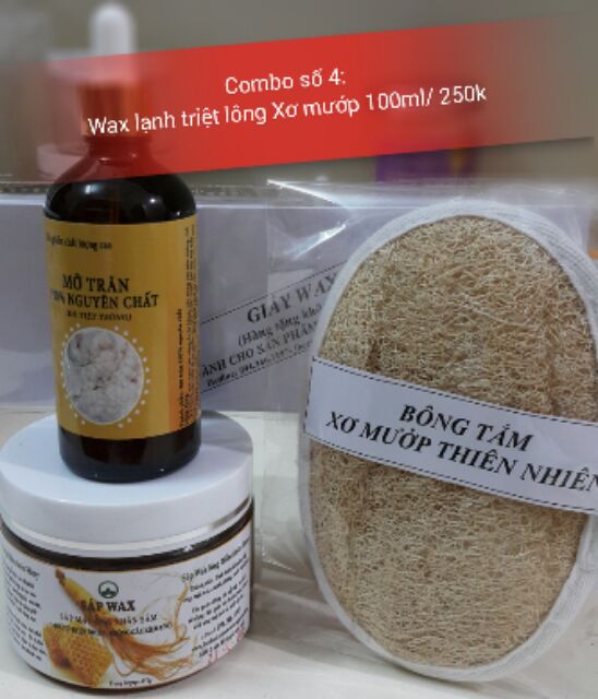 Combo số 4 gồm Wax lạnh nhân sâm, Mỡ trăn nguyên chất 100ml không có Bông tắm xơ mướp thiên nhiên.