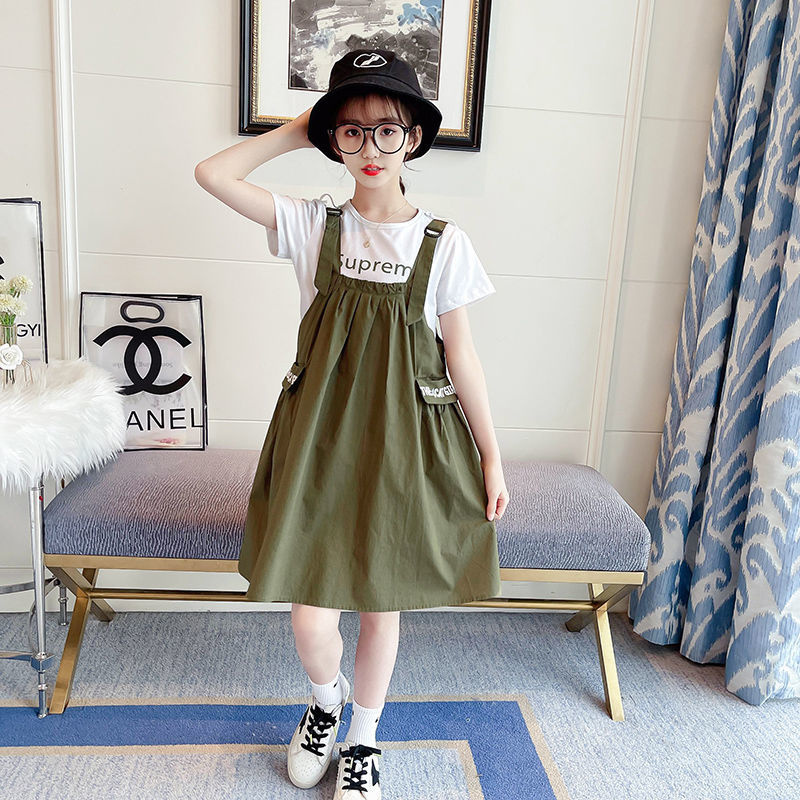 quần bò bé gáiquần gái₪áo phông ngắn tay + chân váy denim phù hợp với mùa hè cô gái mới Bộ đồ phong cách Hà
