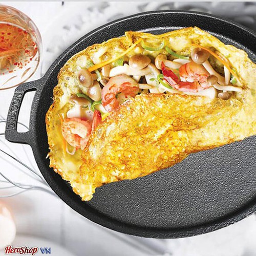 Chảo gang chiên bánh xèo 22cm có chống dính Vạn Lợi dùng được cho bếp từ