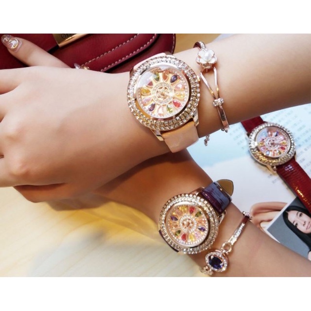 Đồng hồ nữ dây da cao cấp SANDA đính đá cực đẹp