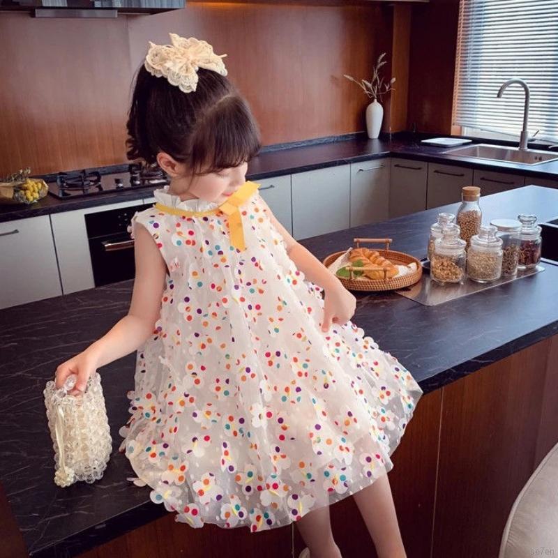 Đầm Sát Nách Phối Lưới Xinh Cho Bé Gái 1-6 Tuổi