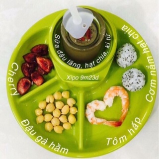 Khay ăn tròn Nhật Bản 4 ngăn có chỗ để cốc cho bé