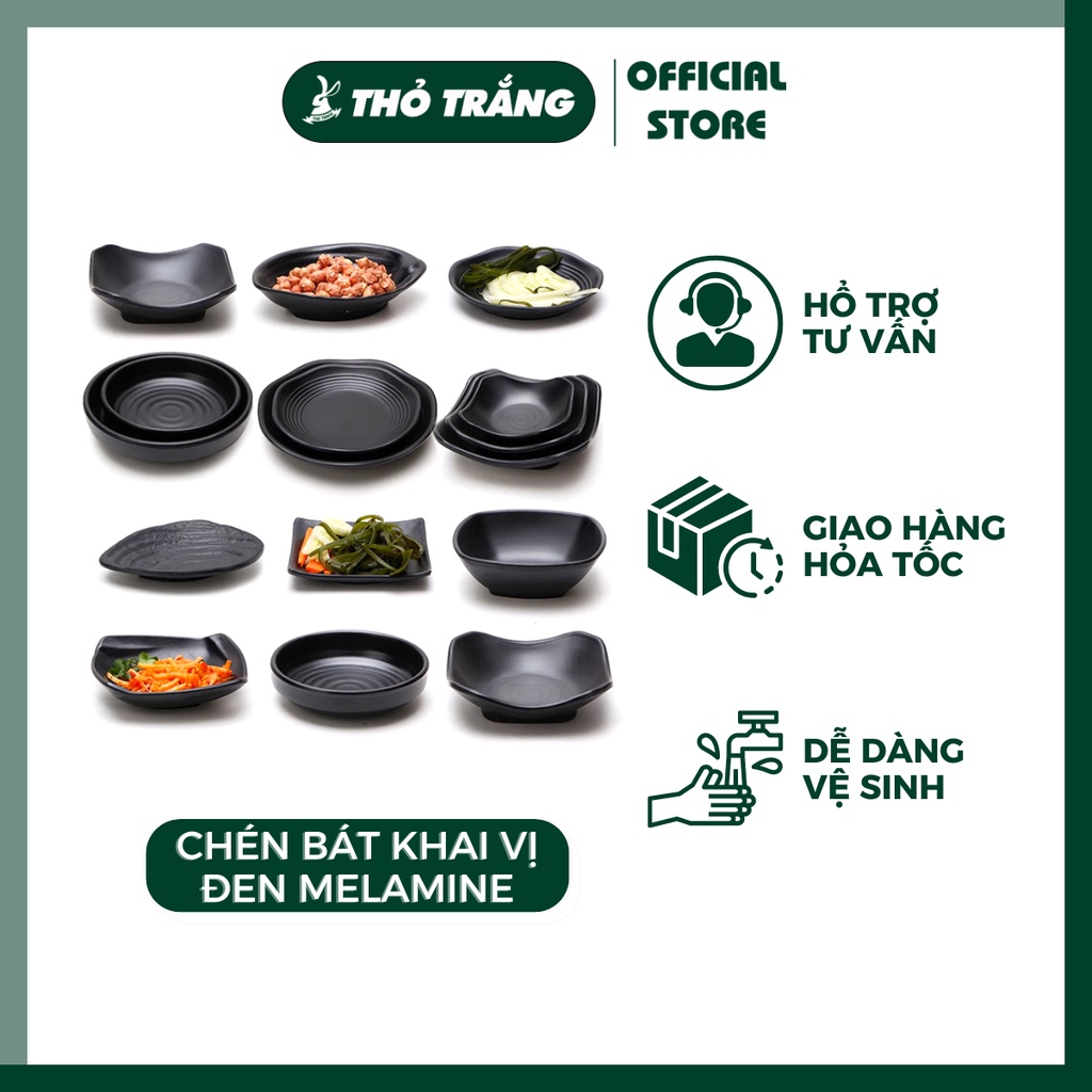 Chén vuông đen melamine đựng món khai vị cao cấp cách điệu kiểu Hàn Quốc