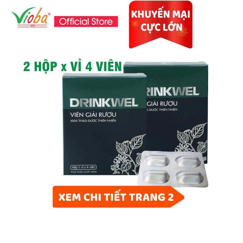 [2 hộp] Giải rượu, giảm các triệu chứng khó chịu, hạn chế say rượu và nguy cơ ngộ độc rượu. Viên giải rượu Drinkwel