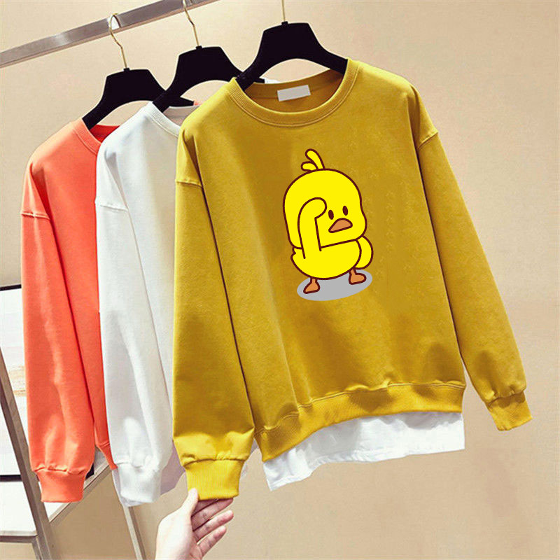 Áo Sweater Cotton Tay Dài Cổ Tròn In Hình Vịt Vàng Hoạt Hình 4 Màu Tùy Chọn Phong Cách Hàn Quốc Thời Trang Cho Nữ
