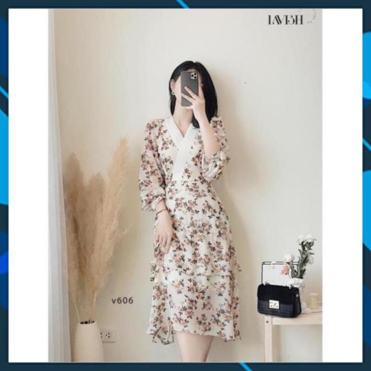 Váy Xòe Nữ, Đầm Hoa Tầng Cổ Phối Trắng Tay Bồng Chất Voan Lụa Tôn Dáng Nữ Tính Nhẹ Nhàng. . | BigBuy360 - bigbuy360.vn