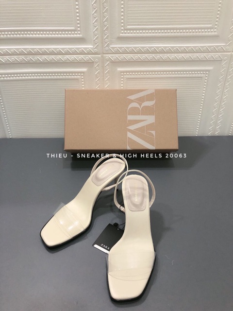 (sẵn) sandals guốc Zara quai trong gót mảnh cao 7cm