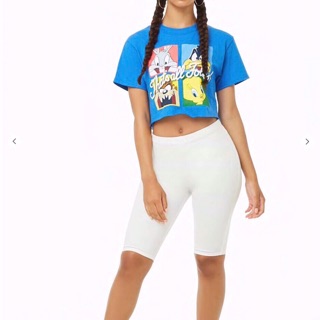 Áo Croptop Cotton F21 Xanh Dương In Hình Lai Sống - 0881