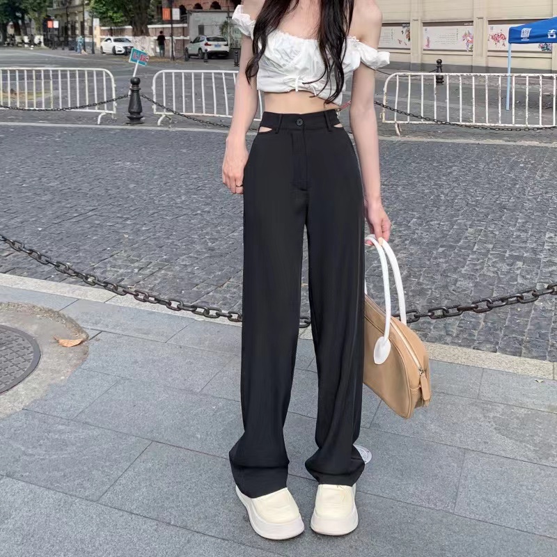 SUXI Quần ống rộng Màu Sắc Đơn Giản Phong Cách Vintage Cho Nữ