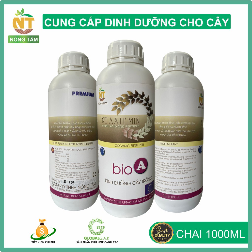 Phân bón lá đạm sinh học Axit Amin bổ sung dinh dưỡng cho rau màu, hoa cảnh, cây ăn quả, chai 1000ml