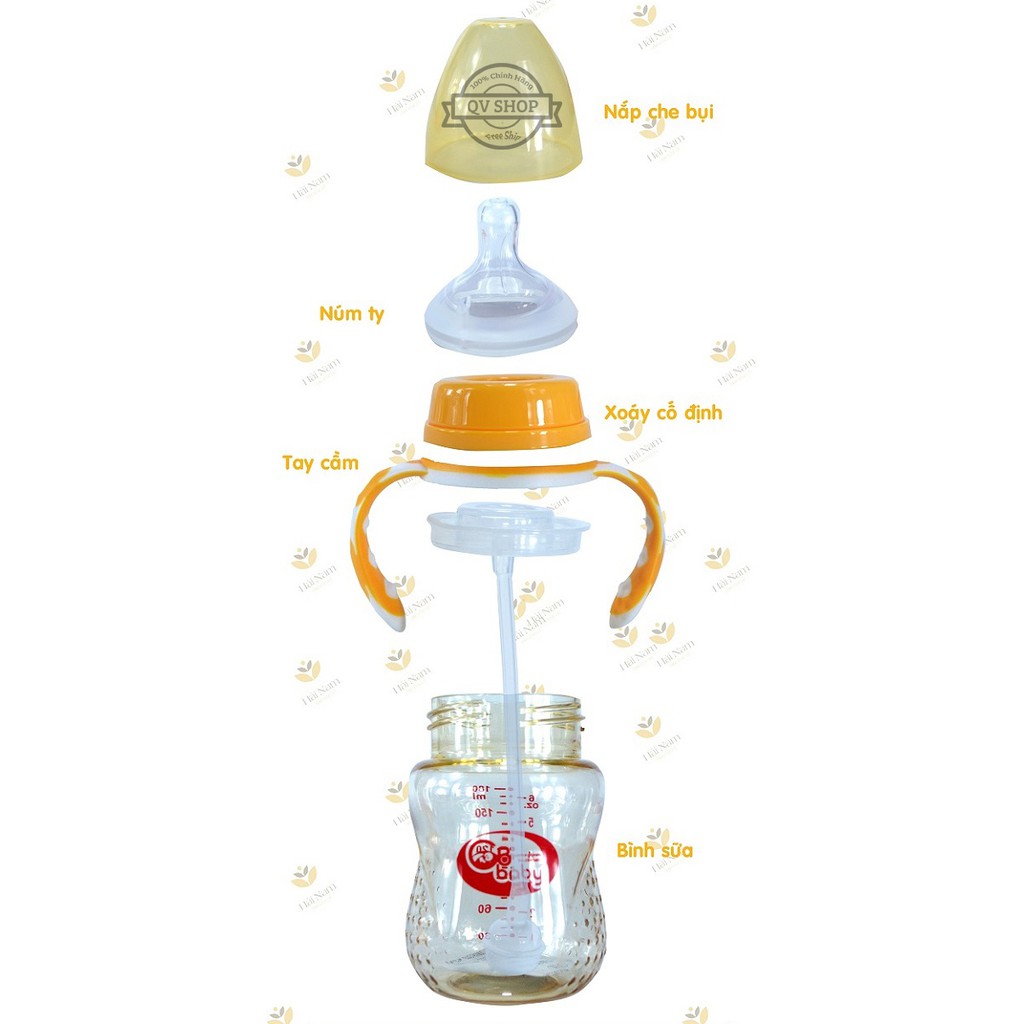 Bình sữa nhựa PPSU GB-Baby 180ml Hàn Quốc có tay cầm - Tặng 1 núm ti siêu mềm