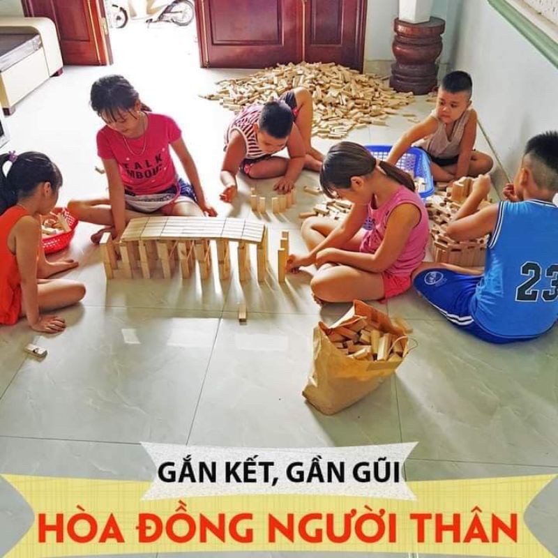 Bộ 200 thanh gỗ bạch dương cho bé xếp hình, rút gỗ domino
