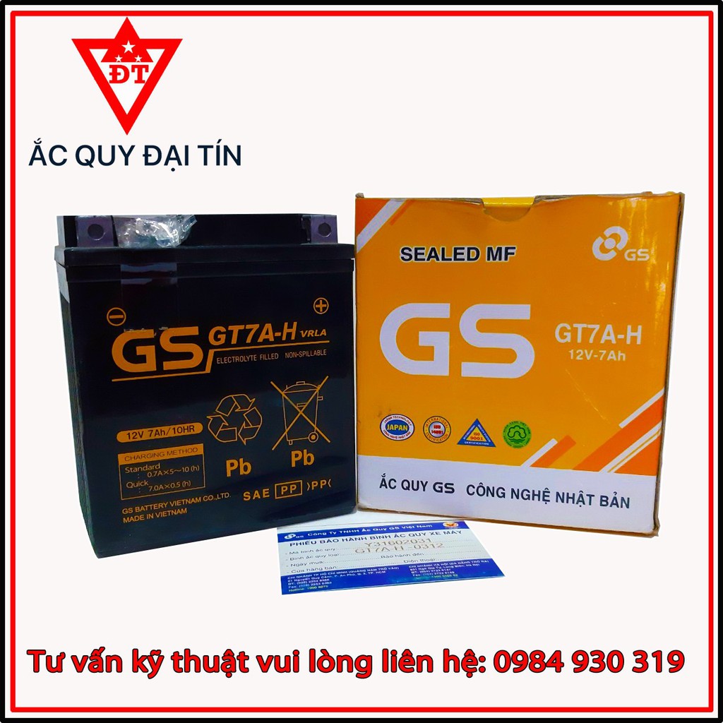 Ắc quy khô GS GT7A Dylan Sh Ý nhập 125 150, @ Lead cũ SCR Liberty I E, A còng acquy xe máy 12V 7A Piaggio Honda 7Ah