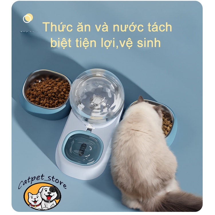 Bát ăn chó mèo tự động cao cấp, bát ăn  đôi kèm bình cấp nước cho chó mèo (CAO CẤP,DUNG TÍCH LỚN 2.5L) [PKW21]