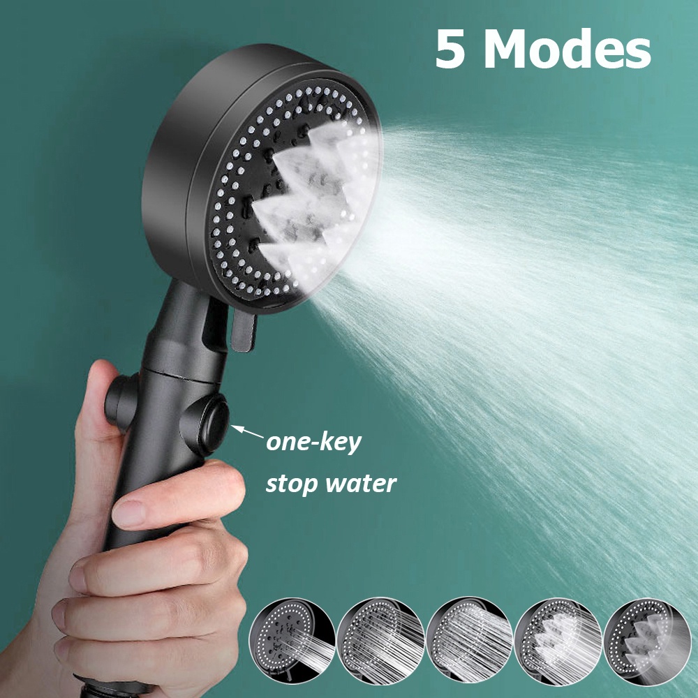 Bộ Vòi Sen Tăng Áp Màu Đen Phun Sương 5 Chế Độ Nước, Siêu Tiết Kiệm Nước Tiện Lợi