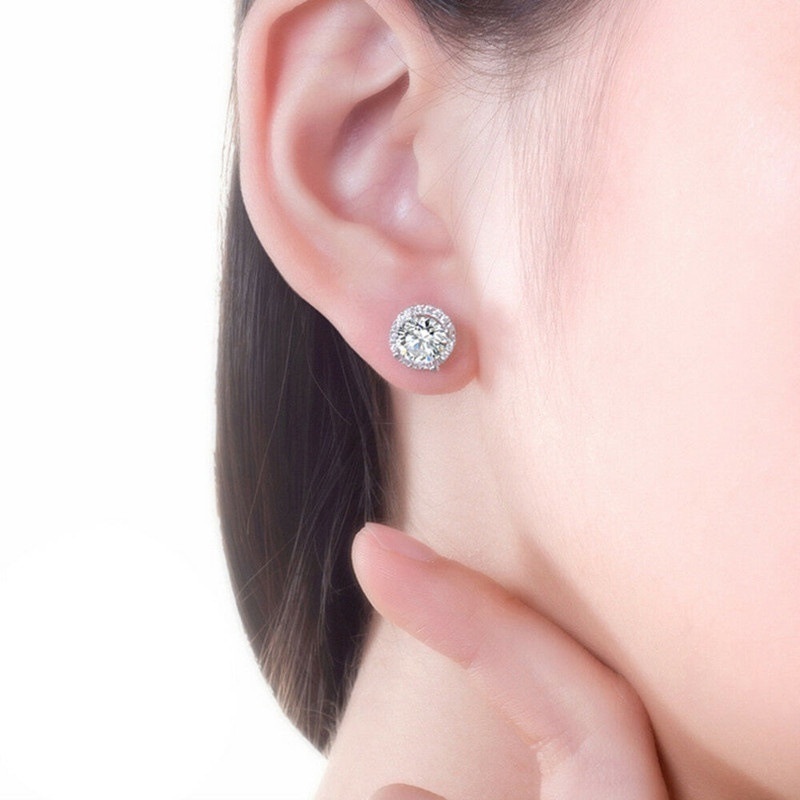 Bông Tai Mạ Bạc 925 Đính Đá Sapphire Trắng Tự Nhiên