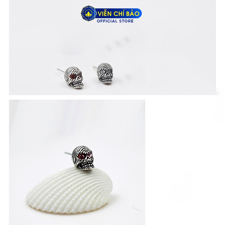 Bông tai bạc nam skull king mắt đỏ trắng unisex chất liệu bạc Thái 925 phụ kiện trang sức Viễn Chí Bảo B100103