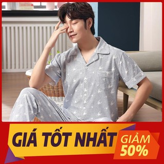 Bộ PIZAMA NAM cộc tay-Đồ bộ nam chất vải COTTON 100% dày dặn, thông thoáng, Pyjama Quảng Châu đẹp