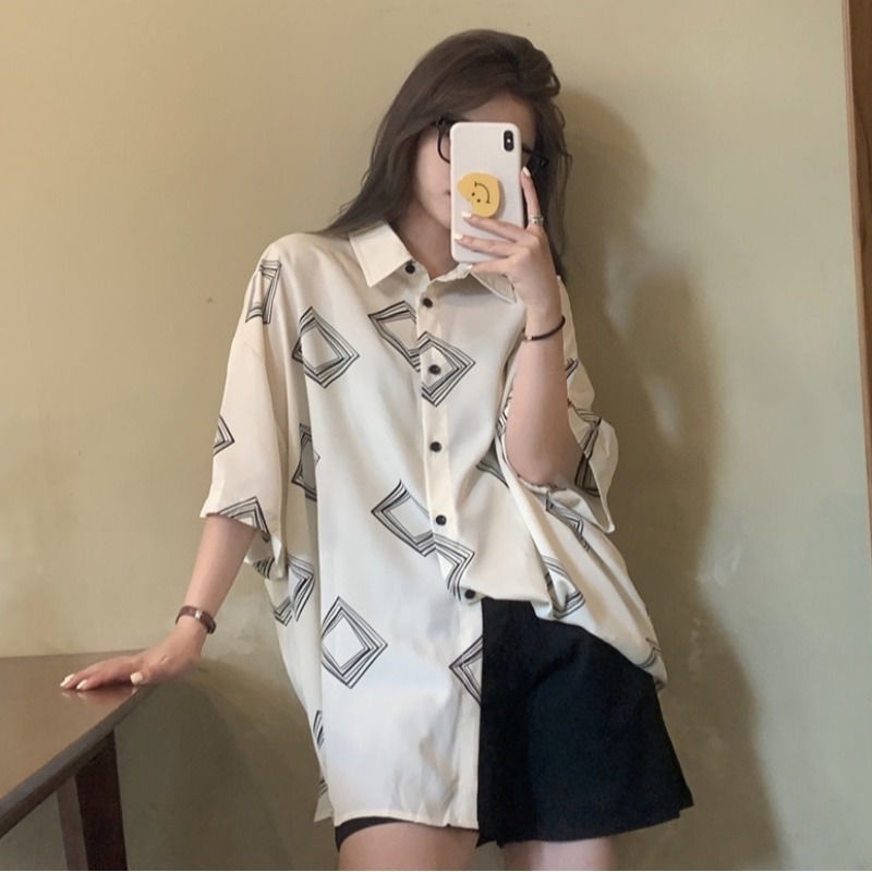 Áo sơ mi ngắn tay dáng rộng thiết kế mới thời trang dành cho nữ