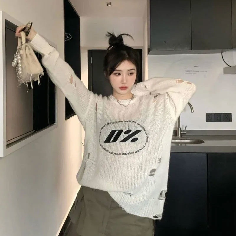 Áo Sweater Dáng Rộng Thêu Chữ Thời Trang Mùa Thu Dễ Phối Đồ