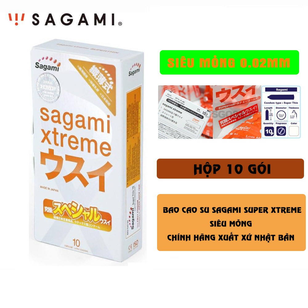 Bao Cao Su Sagami Super Xtreme Siêu Mỏng Chính Hãng Xuất Xứ Nhật Bản Hộp 10c cao cấp