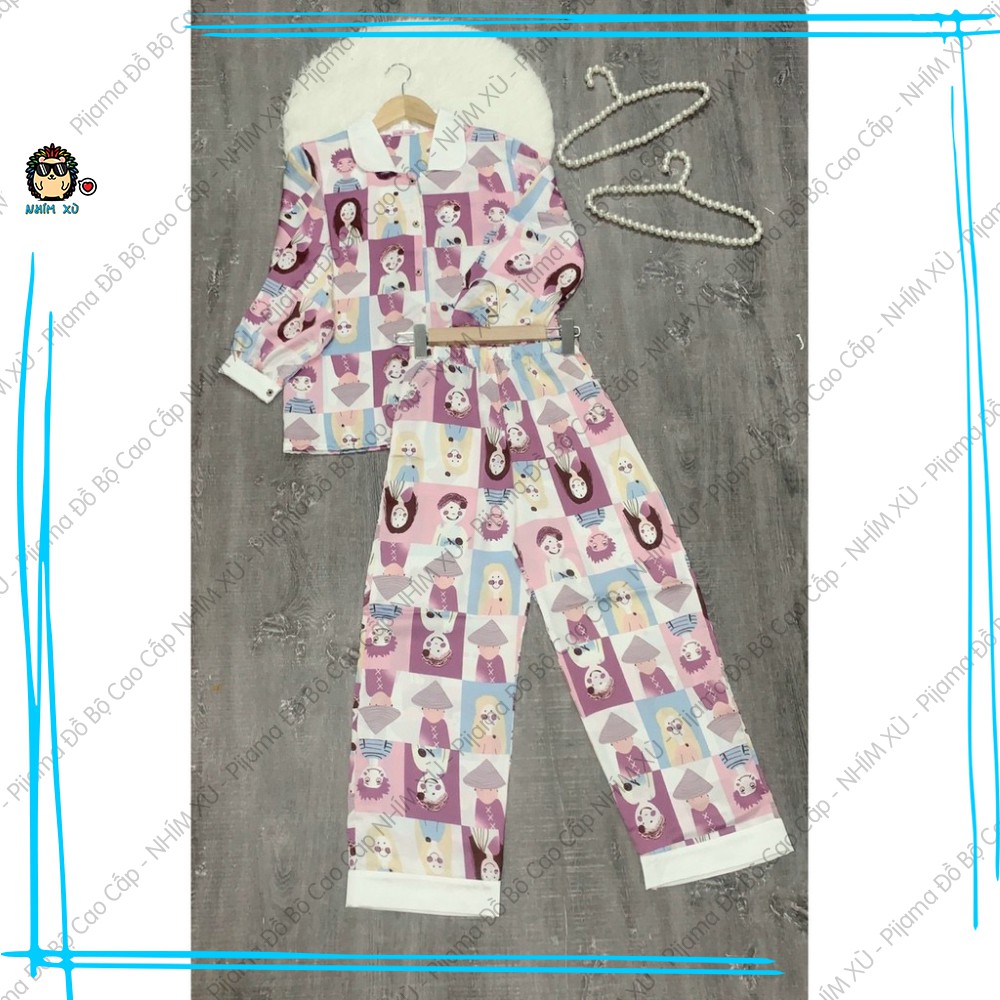 Đồ Bộ Ngủ Pijama Mặc Nhà Áo Tay Dài Quần Dài Vải Satin Cao Cấp Human Art | BigBuy360 - bigbuy360.vn