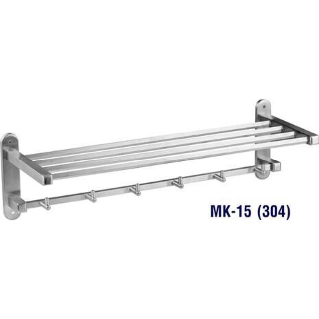 Máng khăn tầng inox304 mờ cây vuông có móc áo, inox304 chuẩn hàng cao cấp