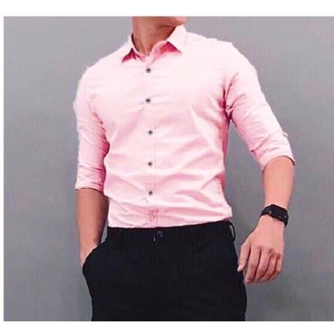 Áo sơ mi nam, chât lụa mềm mịn, không nhăn, mầu hồng phấn, body khoe dáng