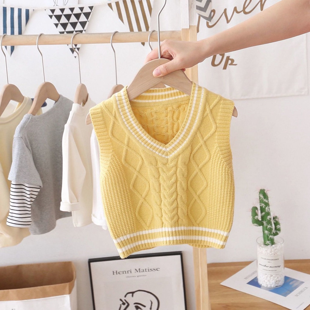 (MỚI) Áo sát nách dệt kim cổ chữ V phong cách Hàn Quốc cho bé