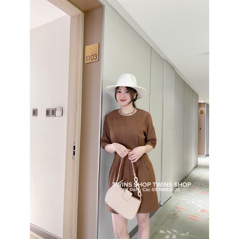 Váy dạ nâu dúm eo 5302