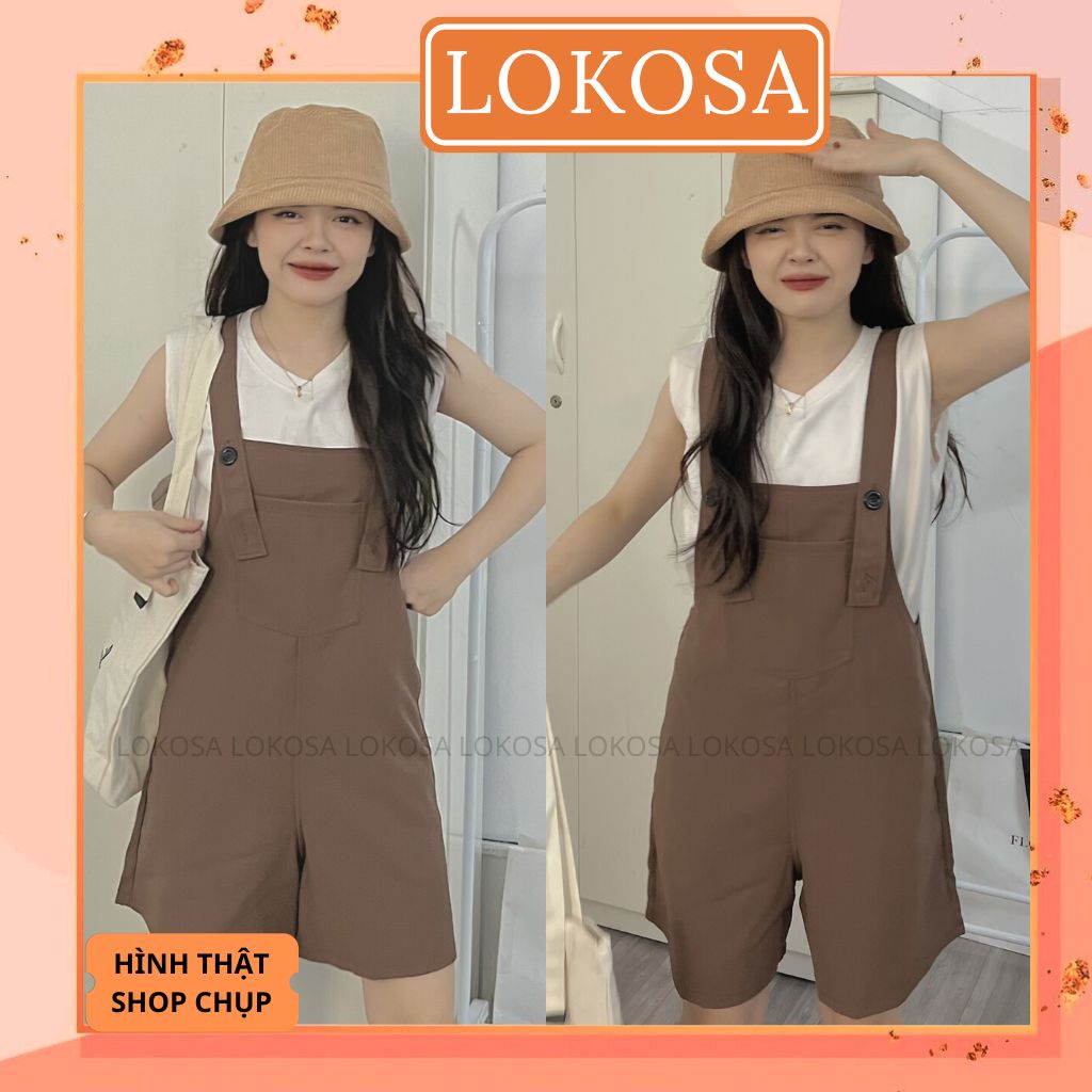 Quần Short Nữ LOKOSA Yếm Ngắn Dây Đeo Phong cách Hàn quốc Có Thể Điều Chỉnh Vải Cotton Có Túi Vintage LOKOSA QD015