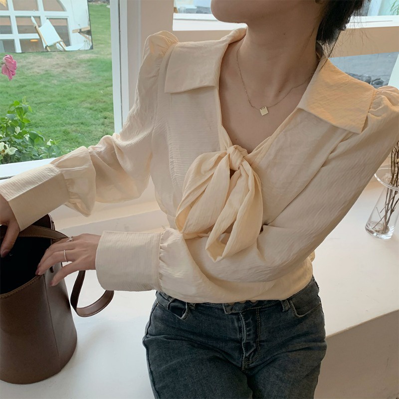 Áo sơ mi kiểu Nữ nơ cổ tiểu thư bánh bèo nữ bigsize form rộng đẹp công sở tay dài TK4t404