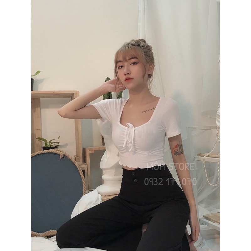 Áo Croptop Rút Dây Thun Gân Xịn Mịn [ ẢNH THẬT 100%]