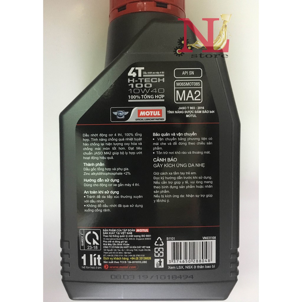 nhớt motul h-tech 10w40, nhớt xe máy tổng hợp 100%